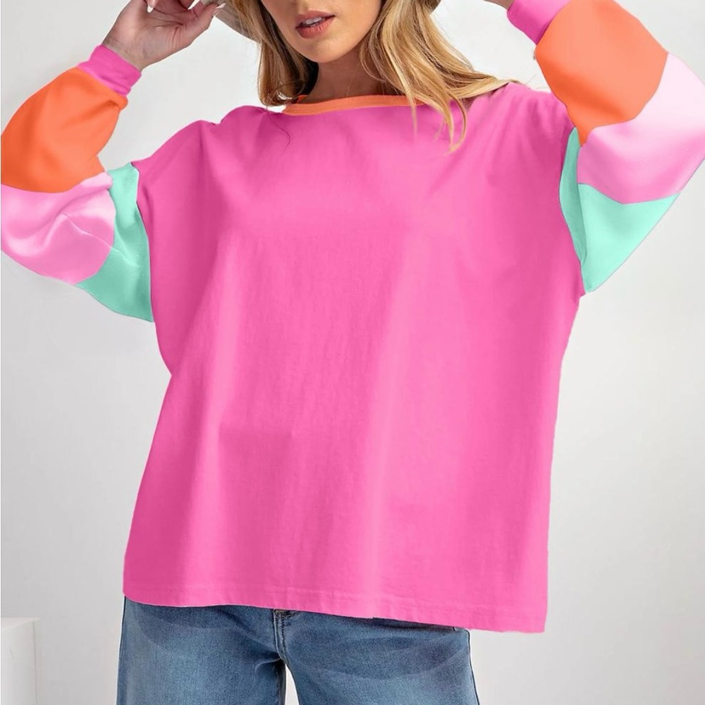 Longsleeve - HOT ROSE PINK - BRAND NEW Boxy Colorblock Longsleeve